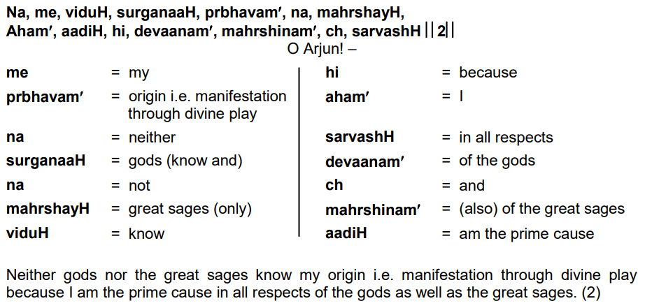 Bhagavad Gita Chapter 10 Verse 2