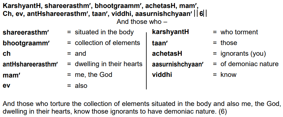 Bhagavad Gita Chapter 17 Verse 6